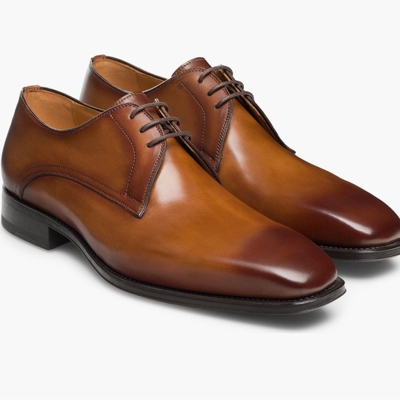 Magnanni Brown Leather Derby Oxfords with Burnished Finish - Picture 1 of 14
